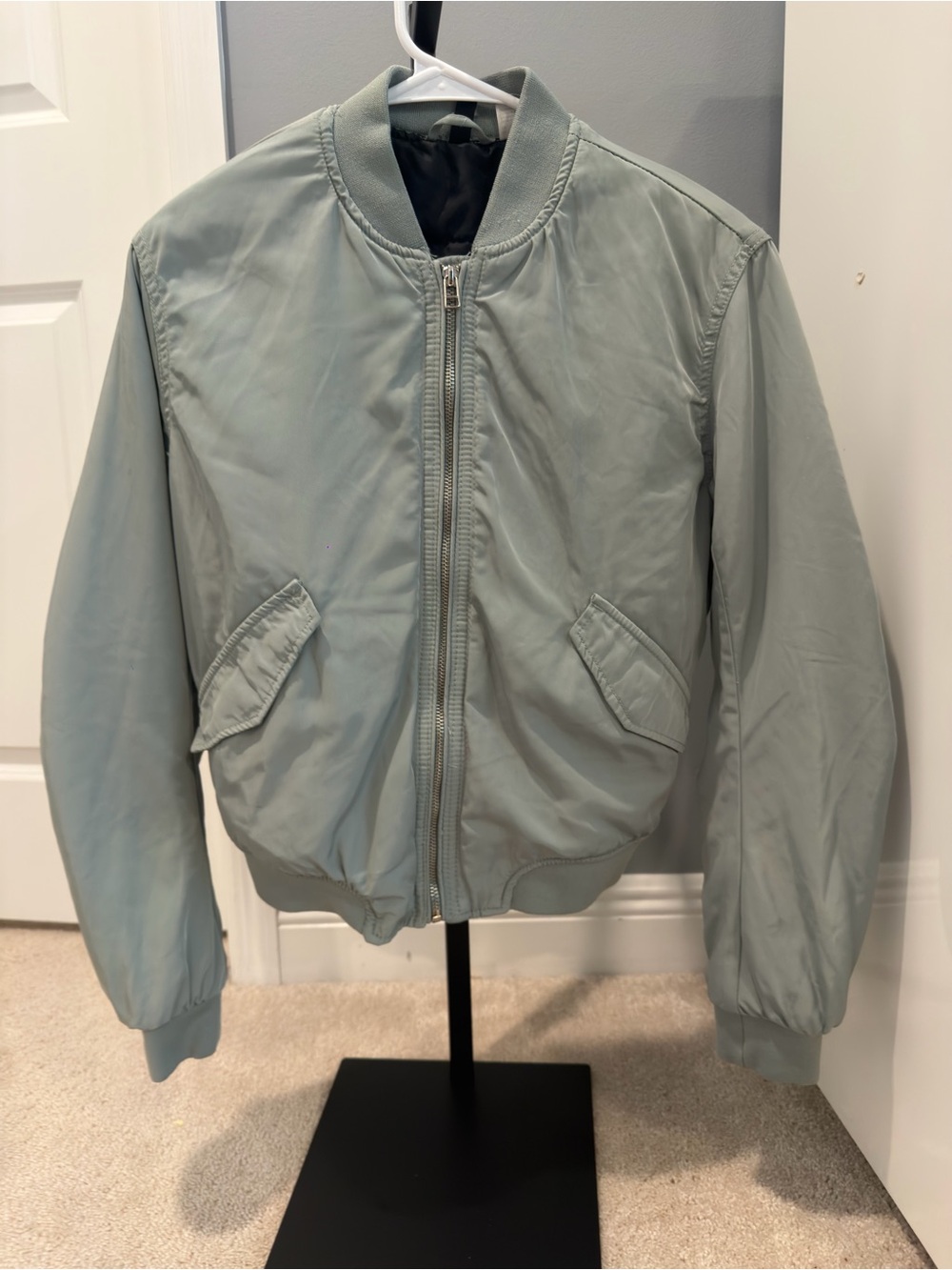 H&M Light Sage Green Bomber Jacket-XS